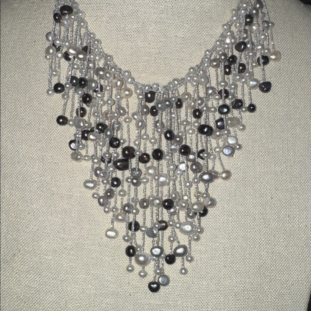 Freshwater Pearl Cascade 585/14K Necklace - Picture 3 of 5